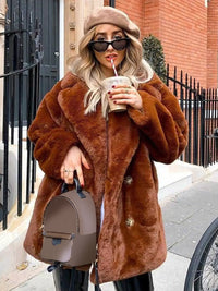 Faux Fur Coat Notched Lapel Winter Chic Eco Friendly Long Jacket for Women 2026