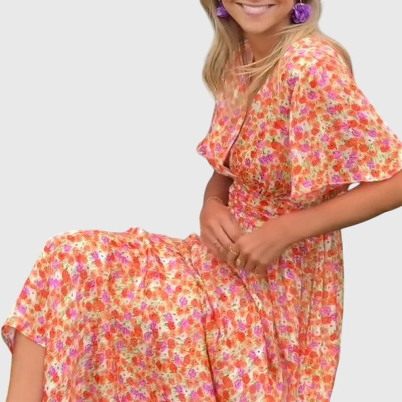 Leonie | Women's Short Sleeve Floral Maxi Dress