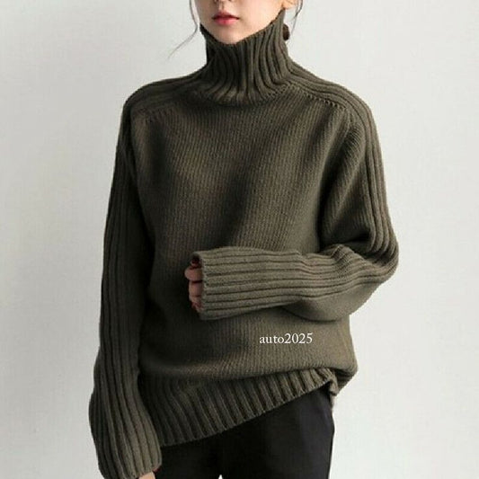 Womens Japanese Style High Neck Knitted Jumpers Casual Loose Pullover Sweater to
