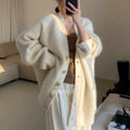 Wool Cardigan Women's Loose Soft Knitted V Neck Cashmere Sweaters Mid Long