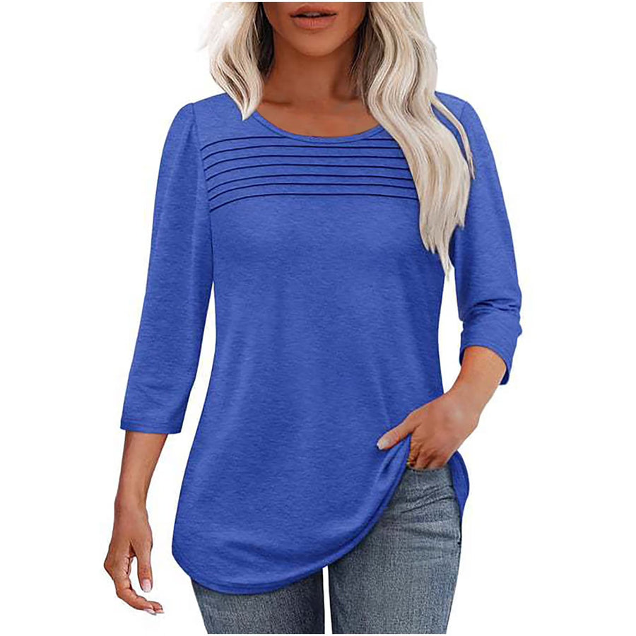 Tessa | Women's 3/4 Sleeve Pleated Top Scoop Neck Casual Everyday Top
