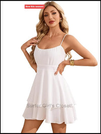 Sleeveless Ruffle Mini Dress With Bow Back A-Line Spaghetti Strap