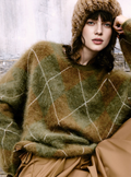 Cozy Heavyweight Brushed Cashmere Diamond Pattern Sweater for Women - Festive Christmas