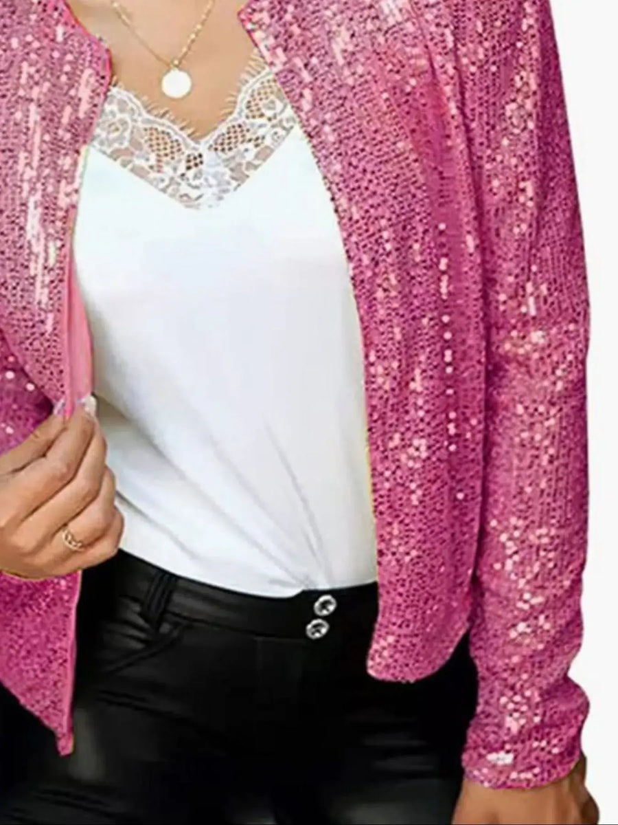 Full Size Sequin Long Sleeve Jacket