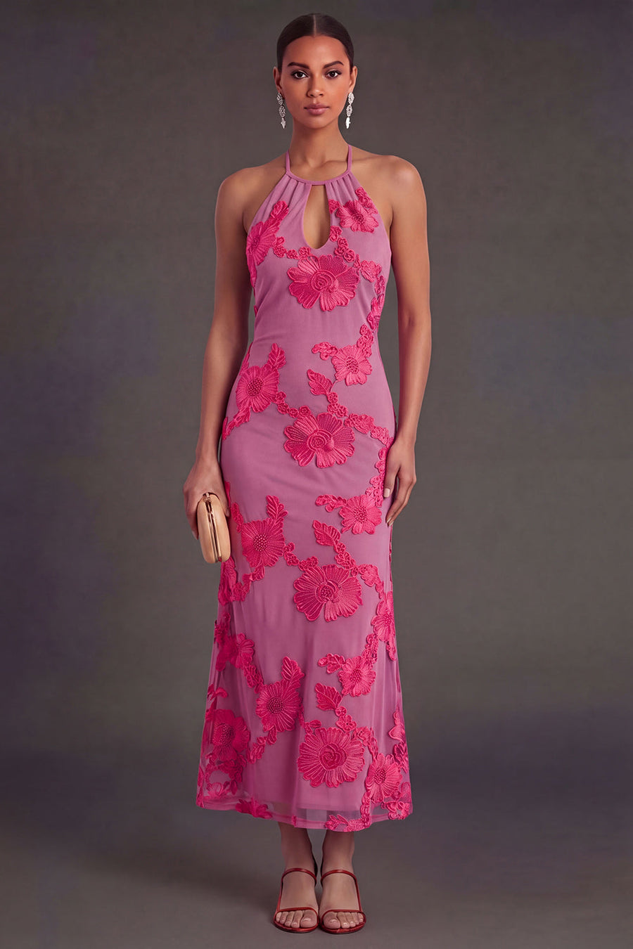 Arabella Floral Appliqué Mermaid Midi Dress