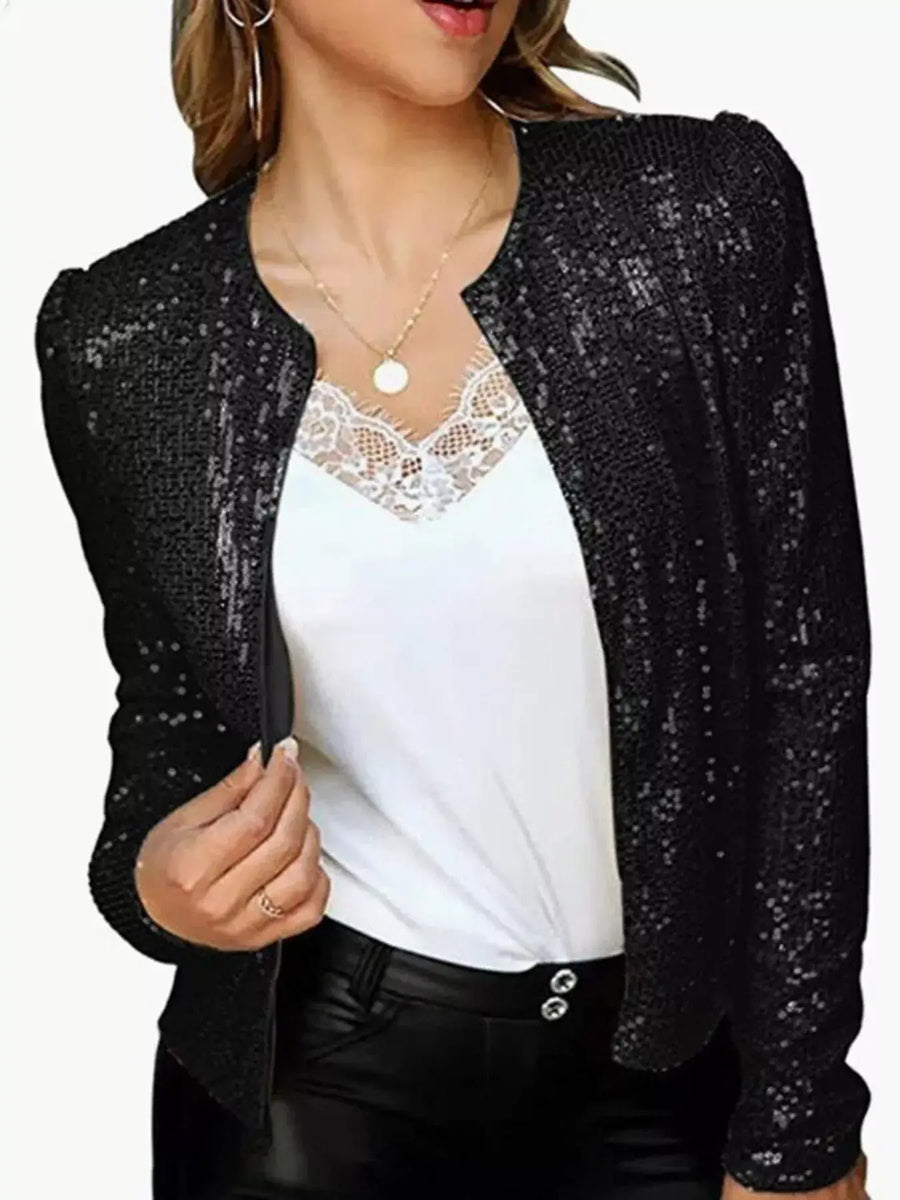 Full Size Sequin Long Sleeve Jacket