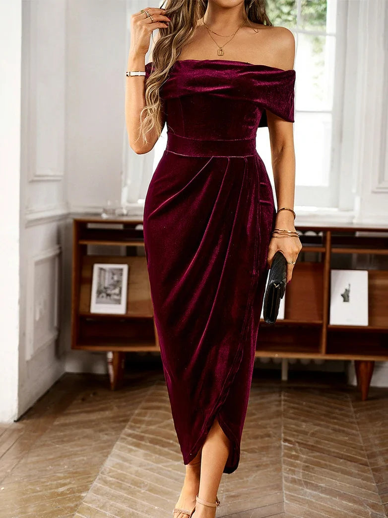 2025 Off Shoulder Nye Cocktail Party Velvet Dress