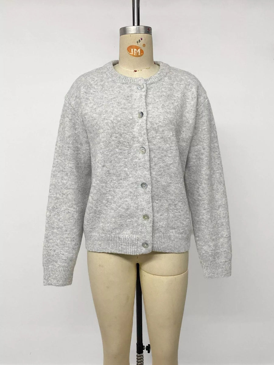 Crew Neck Button Down Cardigan