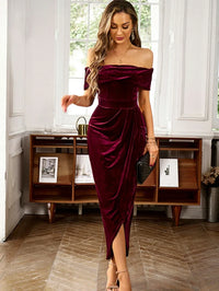 2025 Off Shoulder Nye Cocktail Party Velvet Dress