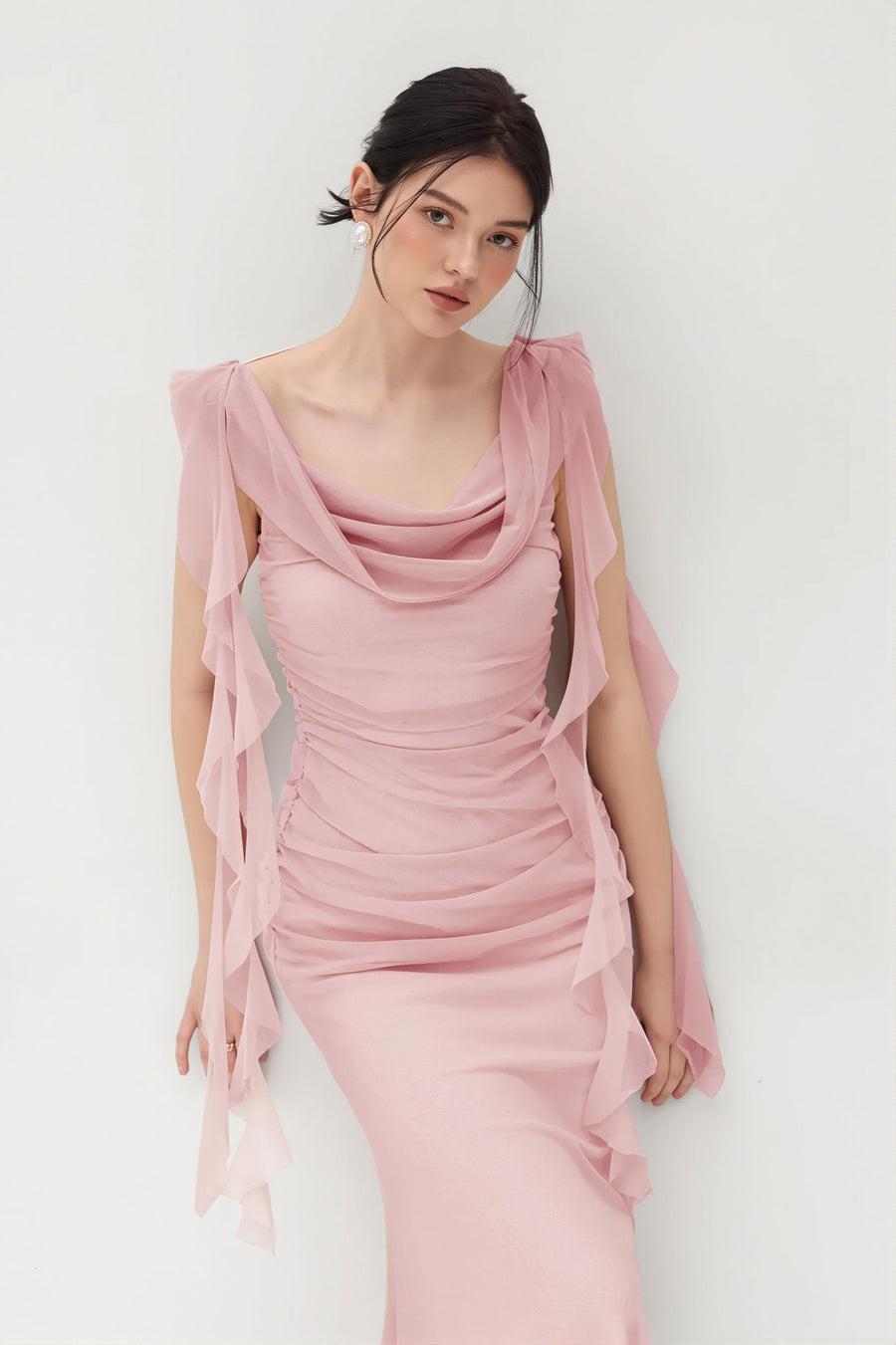 Lace Strap Backless Ruffle Maxi Dress