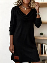 Aicelle | Women's Casual Cowl Neck Ribbed Knit Mini Dress