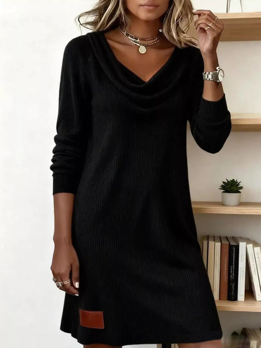 Aicelle | Women's Casual Cowl Neck Ribbed Knit Mini Dress