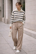 Sweater Womens 1x Boxy Striped Mock Neck French Girl