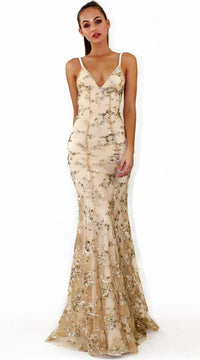 Women's Sequin Mermaid Maxi Dress - Deep V-Neck with Open Back Lace-Up and Fishtail Hem