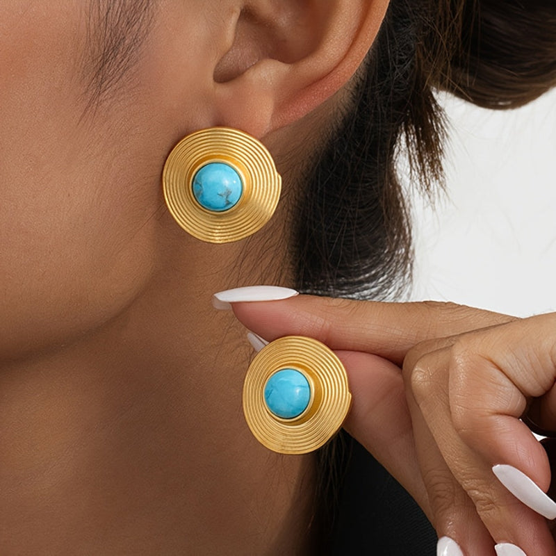 Lavish Turquoise Round Earrings