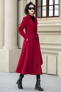 Wool Maxi Coat Double Breasted Fit & Flare Silhouette 5348