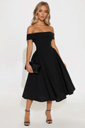 Women's Yara Off Shoulder Midi Dress in Black