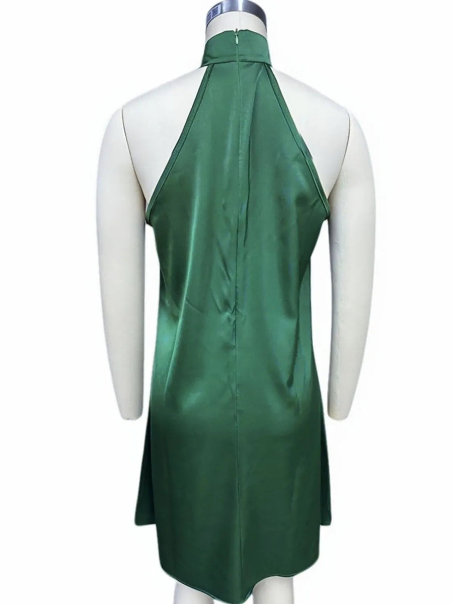 Grecian Neck Satin Mini Dress