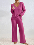 Ribbed Knit V Neck Top and Pants Set