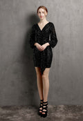 Shimmer Sequin Ruffle Wrap Dress