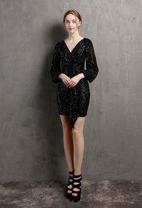 Shimmer Sequin Ruffle Wrap Dress in