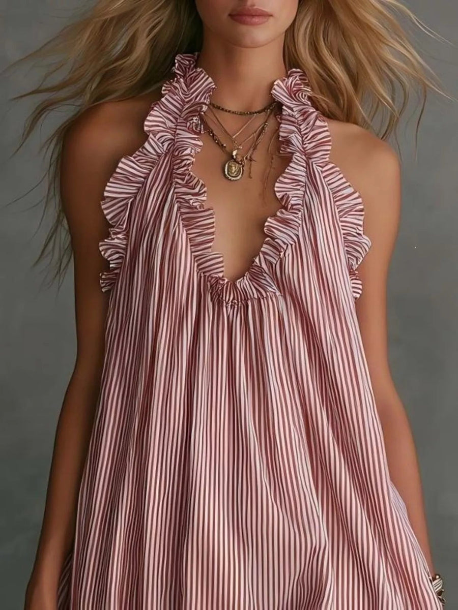 Ruffled Trim Halter Neck Mini Dress
