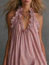 Ruffled Trim Halter Neck Mini Dress