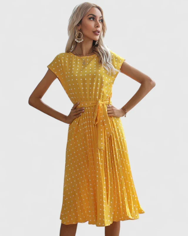 Petra | Women's Short Sleeve Pleated Midi Dress