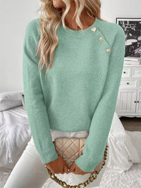 Karine | Women's Crew Neck Sweater with Shoulder Button Detail