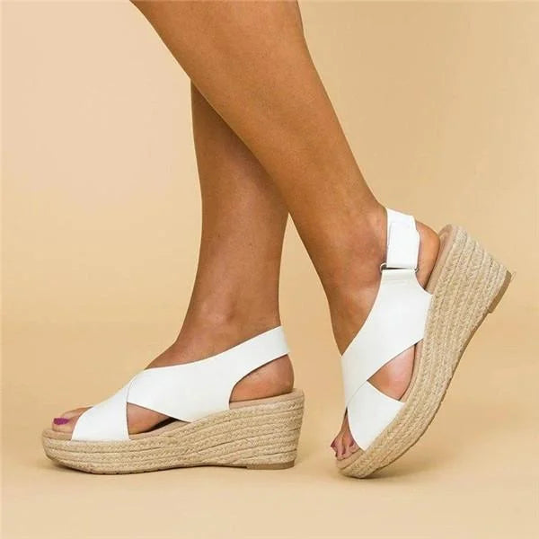 Women's Cross-Over Strap Espadrille Wedges - Slingback