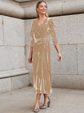 Women Clothing Summer Dress French Design Elegant Long Sleeve Evening Dress Velvet Dress