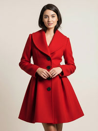 Wool Blend a Line Coat with Shawl Collar and Buttons for Women 2026