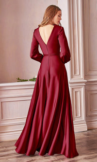 Split Long Sleeve Long Formal Dress: Ladivine 7475