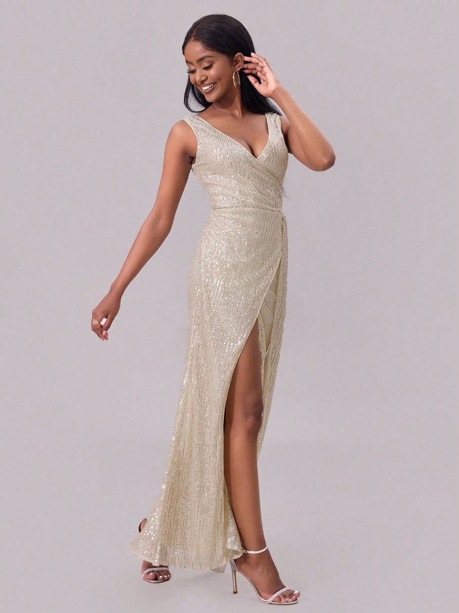 Isabelle Sequin Surplice Maxi Dress