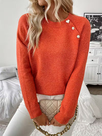 Karine | Women's Crew Neck Sweater with Shoulder Button Detail