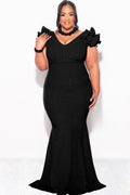 Final Sale Plus Gown with Layered Sleeves in Glitter Black Fabric