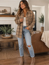 Plaid Oversized Button Down Flannel Shirt Shacket