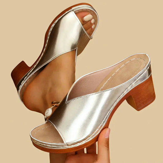 Women's Open Toe Block Heel Mules - Platform Sole