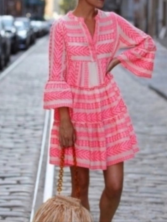 Anthropologie Devotion Twins Ella Vibrant Pink Long Sleeve Dress M
