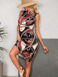 Sleeveless Chain Print Bodycon Dress