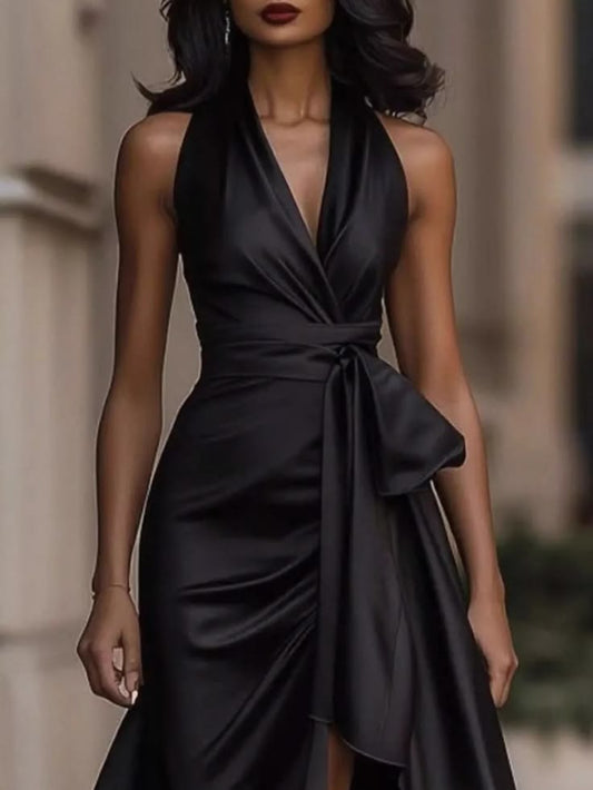 Plus High-Low Ruffled Satin Maxi Dress