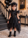 Girls Gothic Halloween Dress Tulle Costume Spooky Party Dress Dark Fairy Dress Gothic Princess Outfit Kids Halloween Cos