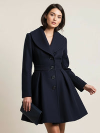 Wool Blend a Line Coat with Shawl Collar and Buttons for Women 2026
