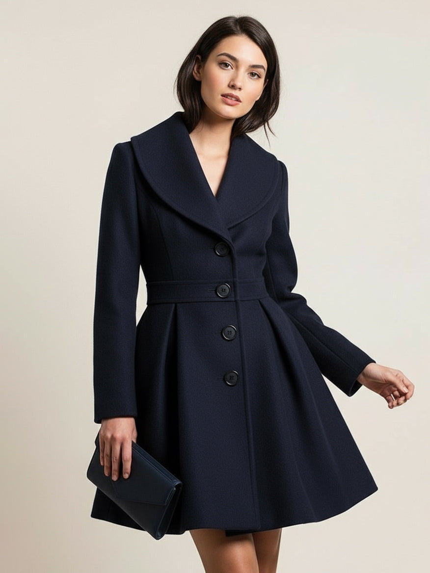 Wool Blend a Line Coat with Shawl Collar and Buttons for Women 2026