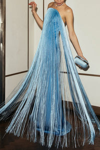 Dreamy Eye-catching Shiny Fringes Off Shoulder Floor-length Gown Maxi Dress