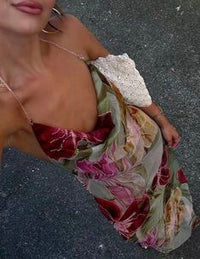Dahlia Hand-Beaded Backless Chiffon Maxi Dress in Rosa