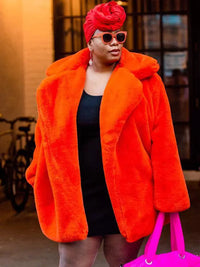 Faux Fur Coat Notched Lapel Winter Chic Eco Friendly Long Jacket for Women 2026