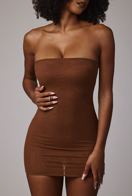 Antonella Sheer Embellished Scoop Neck Evening Gown in Honey