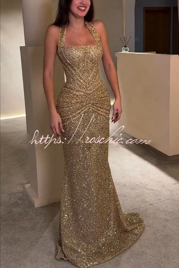 Velda Sequin Halter Maxi Dress