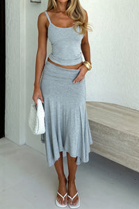 Chic Solid Ruffle Hem Midi Skirt